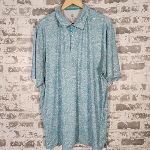 Scales Gear Tropical Print Golf‎ Polo Shirt Mens Short Sleeve Aqua Comfortable